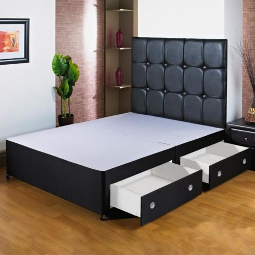 2 Drawers One Side Hf4you 2Ft 6 Small Single Black Divan Bed Base Small Black Faux Leather H/B 