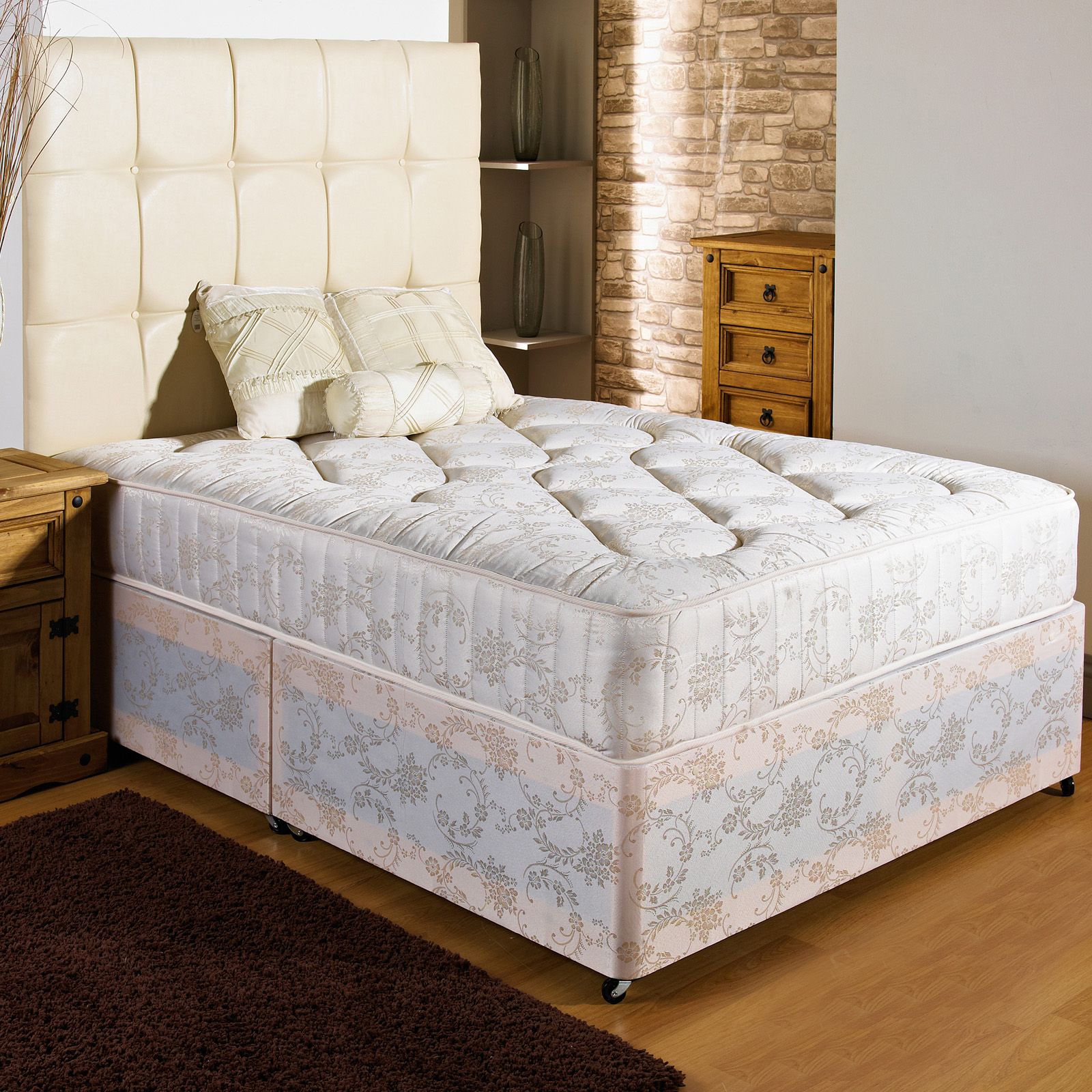 No Storage Hf4you 2Ft 6 Small Single Firm Ortho Damask Divan Bed 12.5G Spring Open Coil Mattress 