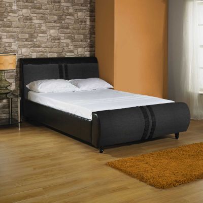 Hf4you Winston Two Toned Faux Leather & Fabric Bedstead