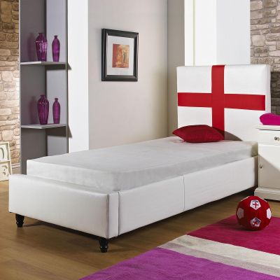 Hf4you England Flag White Faux Leather Bed