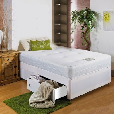 Hf4you White Memory Soft Divan Bed With 20" Faux Leather Headboard
